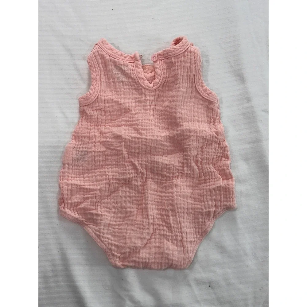 Chick Pea Baby Girl Pink Muslin Romper‎ Ruffle Sleeve 100% Cotton 3-6M Summer